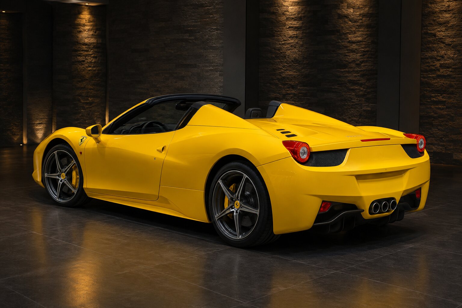 Ferrari 458 Spider rear three-quarter view
