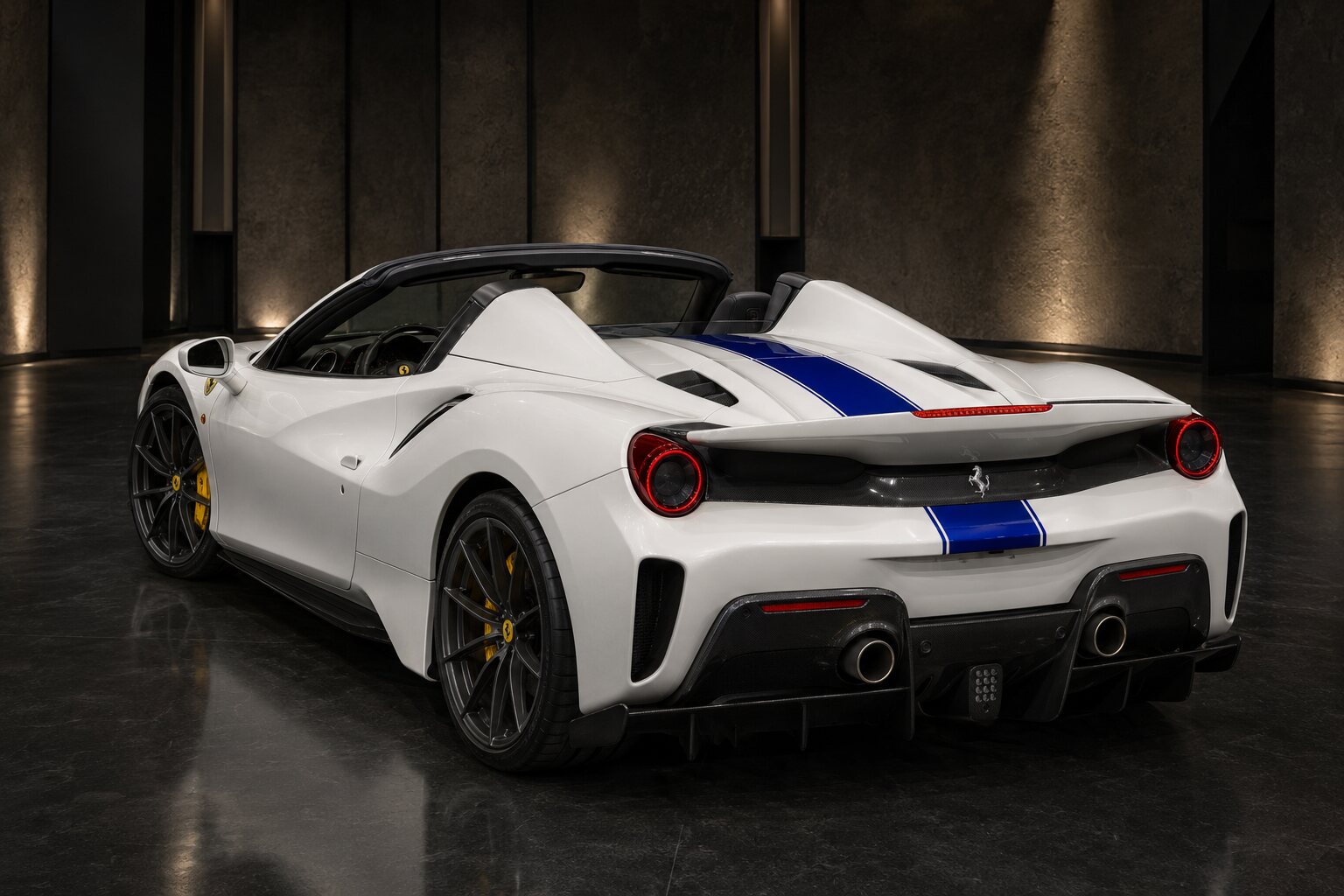 Ferrari 488 Pista Spider rear three-quarter view