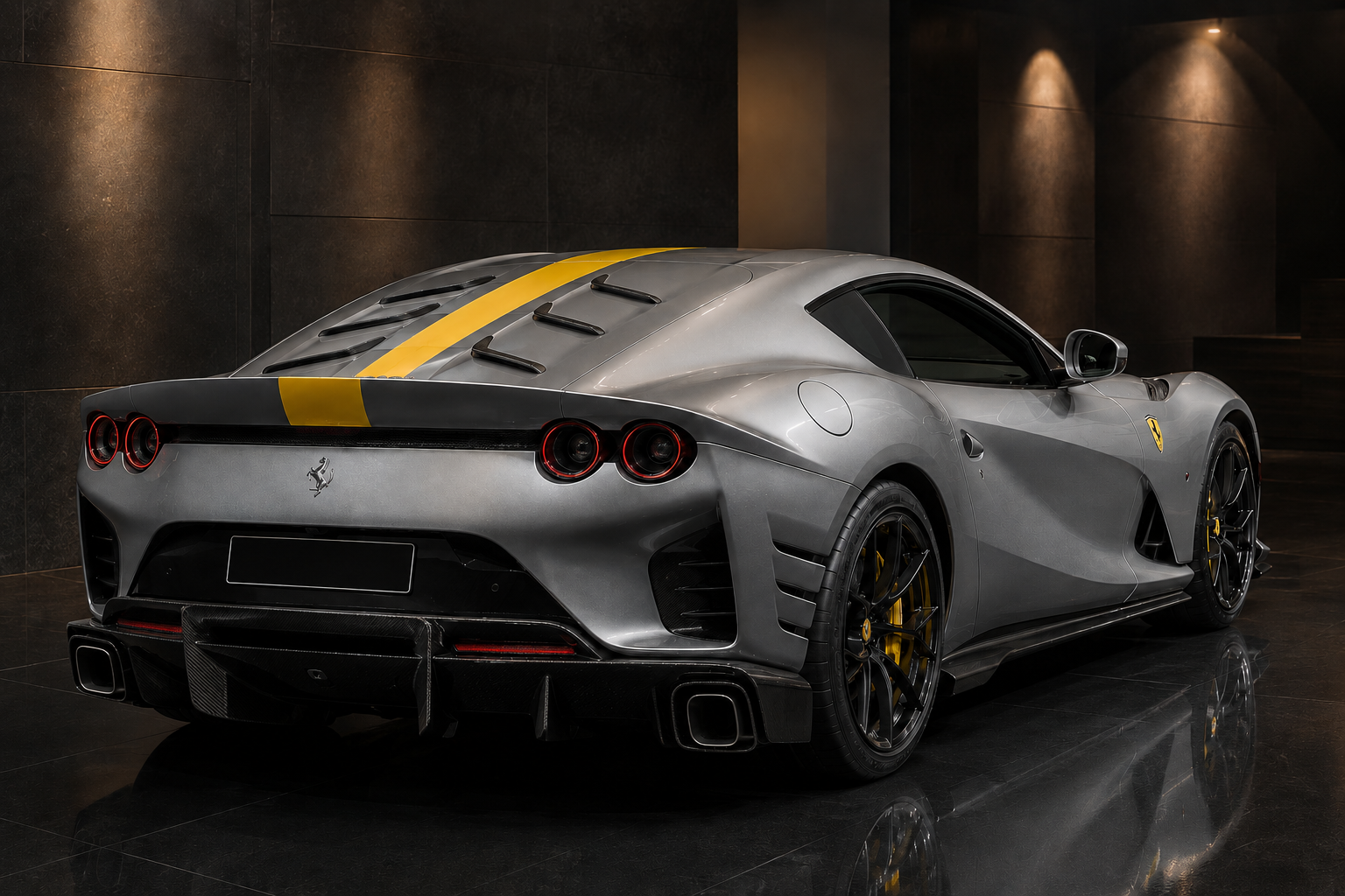 Ferrari 812 Competizione rear three-quarter view