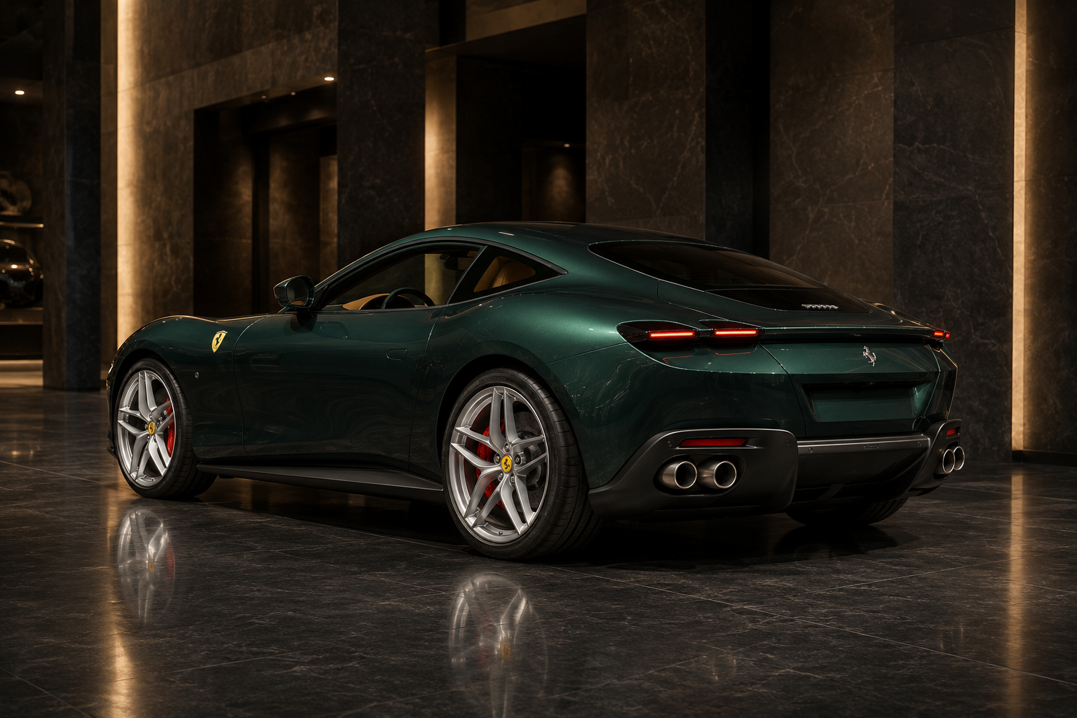 Ferrari Roma rear three-quarter view