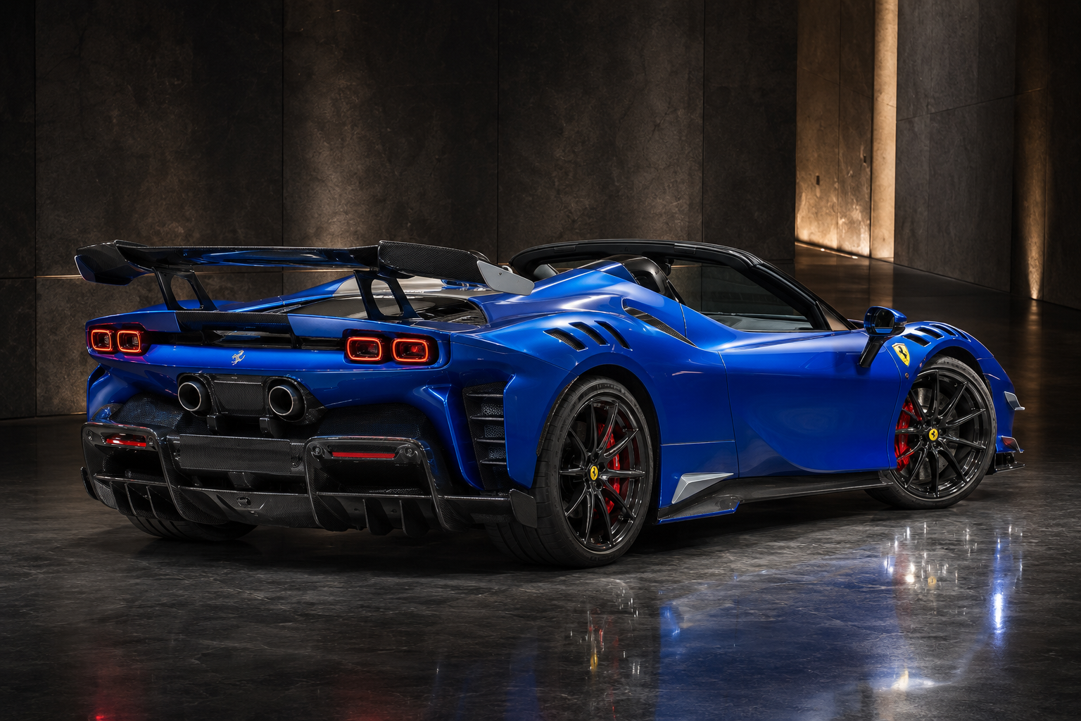 Ferrari SF90 XX Spider rear three-quarter view